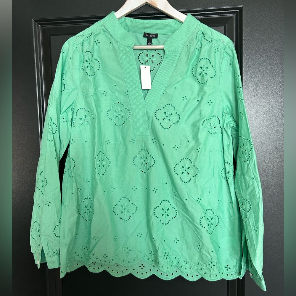 Talbots Mint Green Eyelet Blouse Small NWT - Picture 4 of 10
